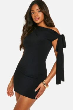 Mini Dresses*boohoo Ruched Slinky Off The Shoulder Mini Dress black