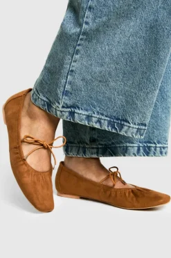 Ballet Flats|Flats*boohoo Ruched Tie Ballet Flats tan