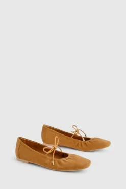 Ballet Flats|Flats*boohoo Ruched Tie Ballet Flats tan