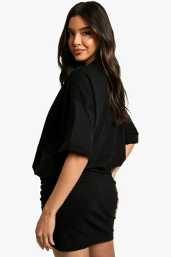 T-Shirt Dresses|Shirt Dresses*boohoo Ruched T-shirt Mini Dress black