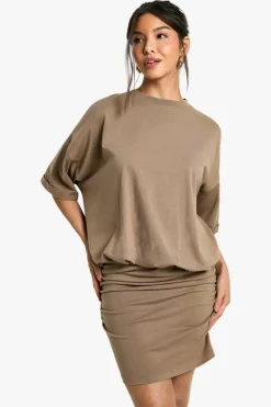 T-Shirt Dresses|Shirt Dresses*boohoo Ruched T-shirt Mini Dress taupe