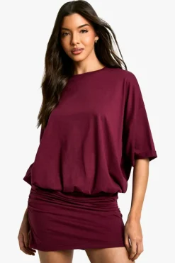 T-Shirt Dresses|Shirt Dresses*boohoo Ruched T-shirt Mini Dress merlot