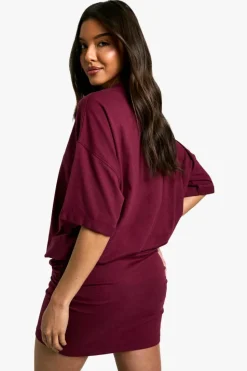 T-Shirt Dresses|Shirt Dresses*boohoo Ruched T-shirt Mini Dress merlot