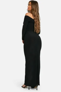 Maxi Dresses|Long Sleeve Dresses*boohoo Ruched Twist Detail Bardot Maxi Dress black