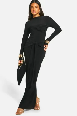 Bodycon Dresses|Maxi Dresses*boohoo Ruched Twist Detail Maxi Dress black