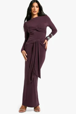 Maxi Dresses*boohoo Ruched Twist Detail Maxi Dress chocolate