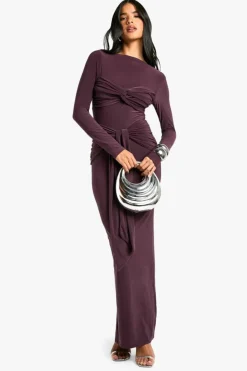 Maxi Dresses*boohoo Ruched Twist Detail Maxi Dress chocolate