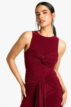 Maxi Dresses*boohoo Ruched Twist Detail Racer Neck Maxi Dress burgundy