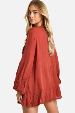 Smock Dresses*boohoo Ruffle Cheesecloth Mini Dress terracotta