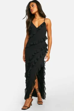 Maxi Dresses|Dresses*boohoo Ruffle Chiffon Maxi Dress black