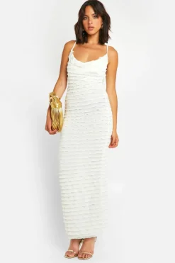 Cami Dresses*boohoo Ruffle Cowl Maxi Dress white