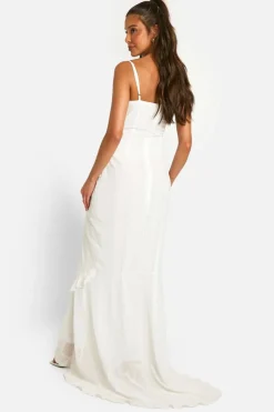 Maxi Dresses*boohoo Ruffle Cowl Split Maxi Dress white