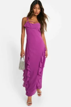 Cami Dresses*boohoo Ruffle Cowl Strappy Maxi Dress purple