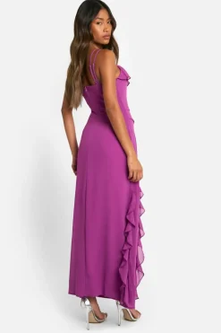 Cami Dresses*boohoo Ruffle Cowl Strappy Maxi Dress purple