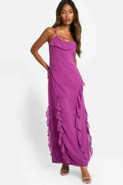 Cami Dresses*boohoo Ruffle Cowl Strappy Maxi Dress purple