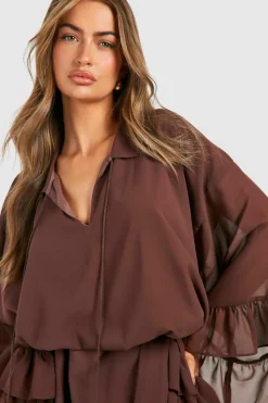 Smock Dresses|Mini Dresses*boohoo Ruffle Detail Smock Dress chocolate