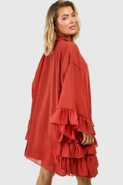 Smock Dresses*boohoo Ruffle Detail Smock Mini Dress chocolate