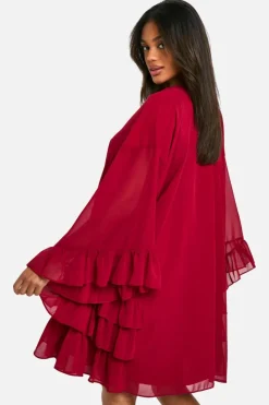 Smock Dresses*boohoo Ruffle Detail Smock Mini Dress burgundy