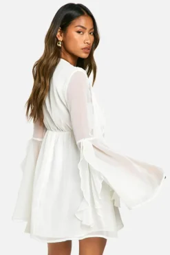 Smock Dresses*boohoo Ruffle Flare Sleeve Mini Dress ivory