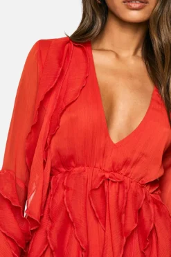 Smock Dresses*boohoo Ruffle Flare Sleeve Mini Dress russet
