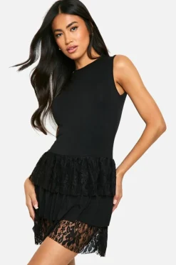 Skater Dresses*boohoo Ruffle Lace Mix Mini Dress black
