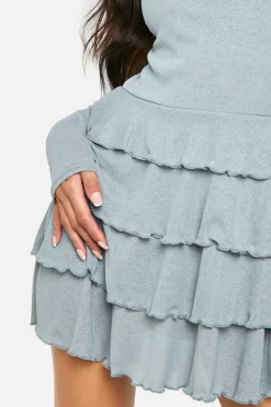 Skater Dresses*boohoo Ruffle Layered Hem Mini Dress grey