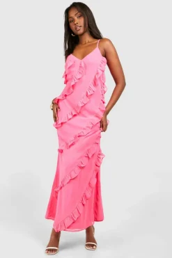 Cami Dresses*boohoo Ruffle Tiered Maxi Dress hot pink