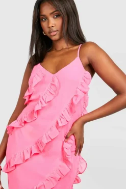 Cami Dresses*boohoo Ruffle Tiered Maxi Dress hot pink