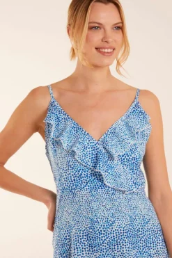 Cami Dresses|Wrap Dresses*Blue Vanilla Ruffle Wrap Front Cami Mini Dress Blue