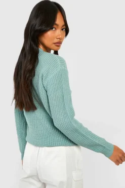 Jumpers|Knitwear*boohoo Fisherman Crew Neck Jumper sage