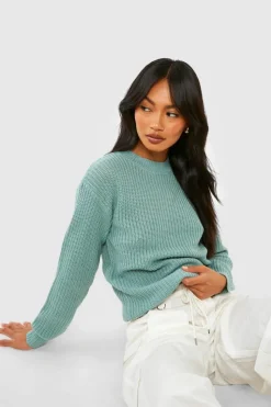 Jumpers|Knitwear*boohoo Fisherman Crew Neck Jumper sage