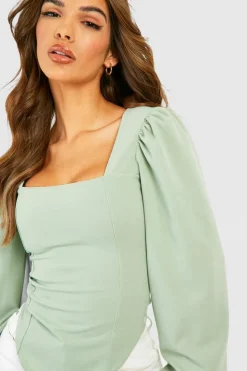 Long Sleeve Tops*boohoo Long Sleeve Corset Top sage