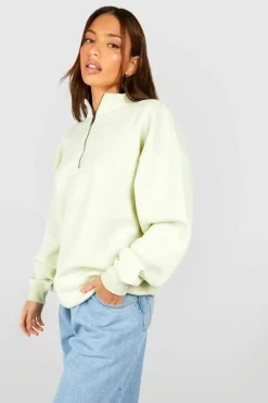 Sweatshirts|Hoodies & Sweatshirts*boohoo Tall Basic Half Zip Oversized Sweater sage