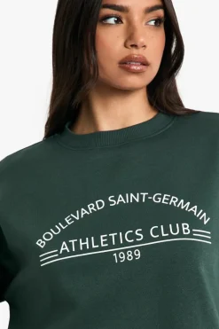 Sweatshirts|Hoodies & Sweatshirts*boohoo Saint Germain Athletics Club Slogan Boxy Crop Sweatshirt forest