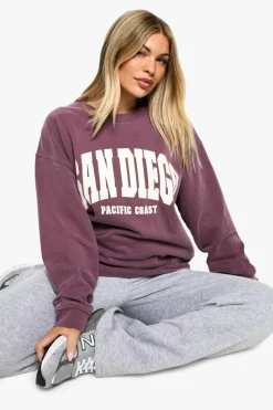 Sweatshirts|Hoodies & Sweatshirts*boohoo San Diego Oversized Sweatshirt plum