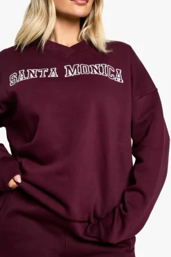Sweatshirts|Dsgn Studio*boohoo Santa Monica Slogan Oversized Sweatshirt burgundy