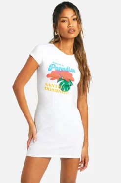 T-Shirt Dresses*boohoo Santo Domingo Print Cap Sleeve Mini Dress white