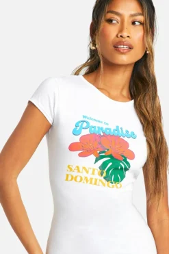 T-Shirt Dresses*boohoo Santo Domingo Print Cap Sleeve Mini Dress white
