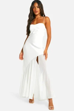 Maxi Dresses*boohoo Satin And Chiffon Mix Maxi Dress white