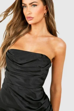 Wrap Dresses*boohoo Satin Bandeau Wrap Mini Dress black