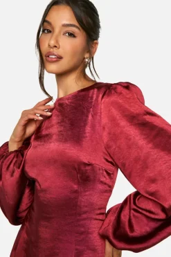 Maxi Dresses*boohoo Satin Blouson Sleeve Maxi Dress cherry