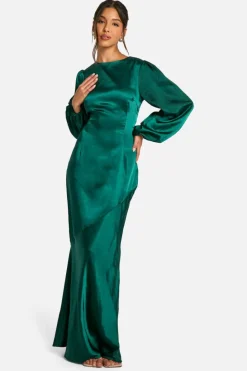 Maxi Dresses*boohoo Satin Blouson Sleeve Maxi Dress emerald