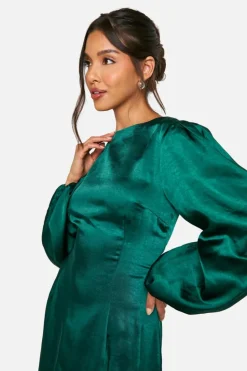 Maxi Dresses*boohoo Satin Blouson Sleeve Maxi Dress emerald