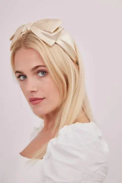Hair Accessories*My Accessories London Satin Bow Headband Cream