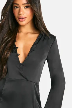 Skater Dresses*boohoo Satin Button Detail Mini Dress black