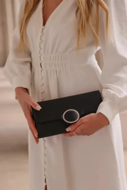 Handbags|Clutch Bags*My Accessories London Satin Clutch with Diamante Black