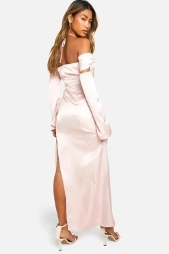 Cami Dresses*boohoo Satin Cold Shoulder Maxi Dres blush