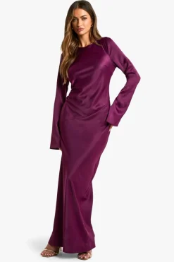 Maxi Dresses|Long Sleeve Dresses*boohoo Satin Column Maxi Dress purple