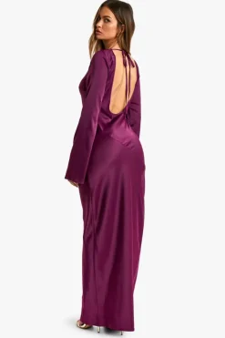 Maxi Dresses|Long Sleeve Dresses*boohoo Satin Column Maxi Dress purple