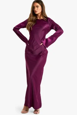 Maxi Dresses|Long Sleeve Dresses*boohoo Satin Column Maxi Dress purple